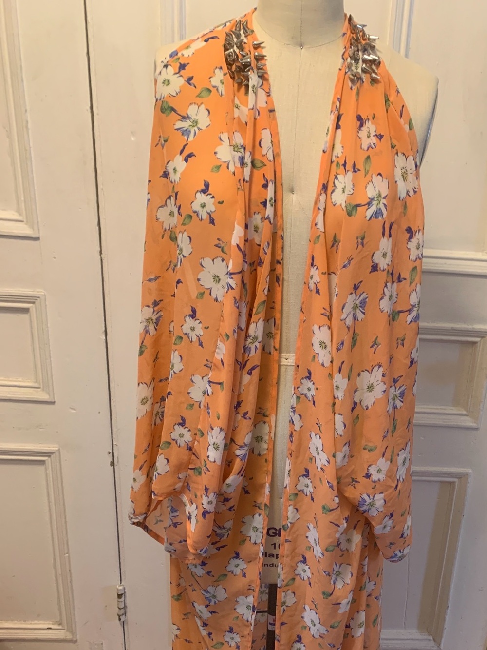 Peach Floral shiffon long Kimono